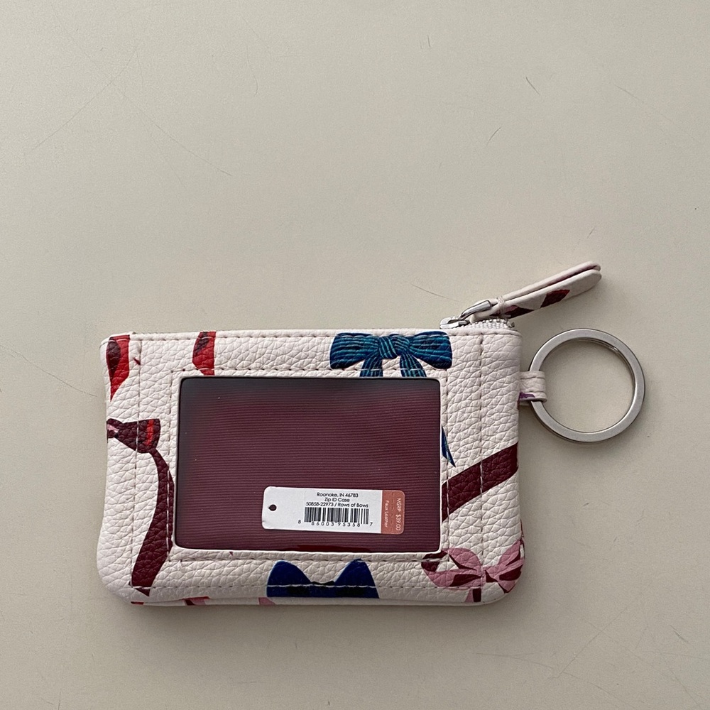 Vera Bradley White Card Holder with Blue and Burgundy Bow Motif